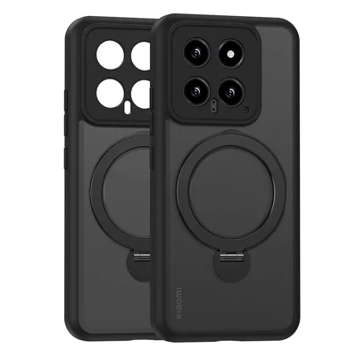 For Xiaomi 14 Pro Magnetic Case PC+TPU Phone Cover Ring Holder Kickstand - Black