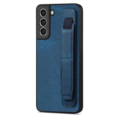 D11 For Samsung Galaxy S21 FE 5G Phone Case Wristband Kickstand Leather Back Cover - Blue