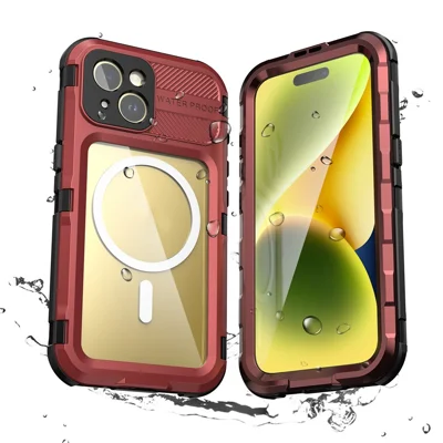 SHELLBOX M Seria Metal IP68 Diving Case dla iPhone 15, wodoodporna obudowa kompatybilna z MagSafe - Czerwony