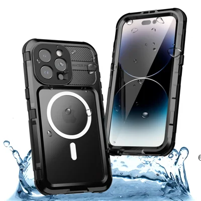 SHELLBOX M Series IP68 Waterproof Case for iPhone 15 Pro Max Case Metal Diving Phone Case Compatible with MagSafe - Black