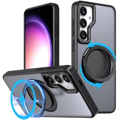 For Samsung Galaxy S23 FE Ring Kickstand Case Magnetic Phone Cover Hidden Gear - Black