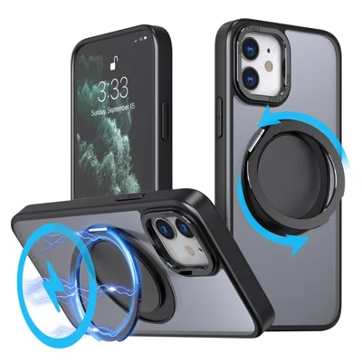 Funda magnética para iPhone 11 con soporte de anillo invisible y soporte - Negro
