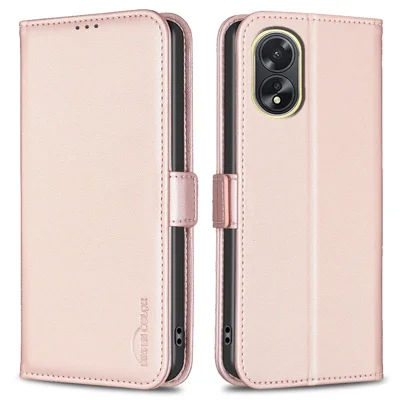 BINFEN COLOR BF31 لجهاز Oppo A38 4G / A18 4G غطاء واقي بمحفظة وحامل من جلد PU قابل للطي - وردي