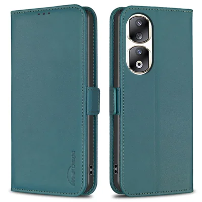 BINFEN COLOR BF31 For Honor 90 Pro Case with Wallet Stand PU Leather Flip Phone Cover - Green