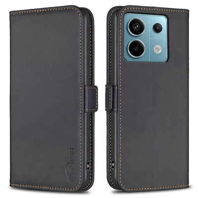 BINFEN COLOR BF31 For Xiaomi Redmi Note 13 Pro 5G / Poco X6 5G Case with Wallet Stand PU Leather Flip Phone Cover - Black