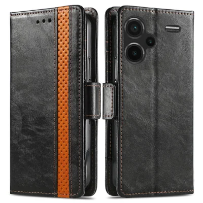 For Xiaomi Redmi Note 13 Pro+ 5G Phone Cases CASENEO PU Leather Cover Stand with RFID Blocking Wallet - Black
