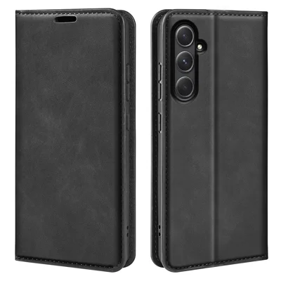 Voor Samsung Galaxy A55 5G telefoonhoesje Lederen Folio Flip Cover Magnetische Absorptie - Zwart