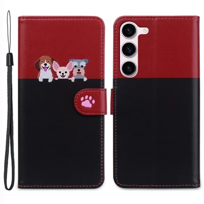 Cartoon Pet Series for Samsung Galaxy S22 5G Leather Case Stand Wallet Splicing Phone Cover - Black
