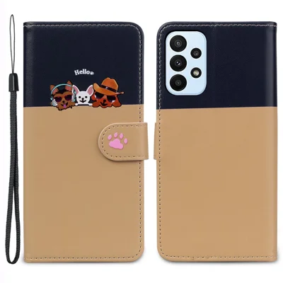 Cartoon Pet Series for Samsung Galaxy A23 4G / A23 5G (Global Version) Case Wallet Phone Cover - Khaki