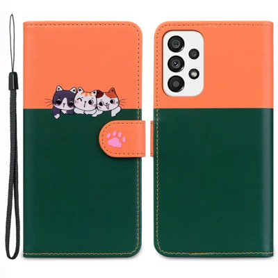 Cartoon Pet Series for Samsung Galaxy A73 5G Wallet Phone Case Leather Flip Cover - Blackish Green