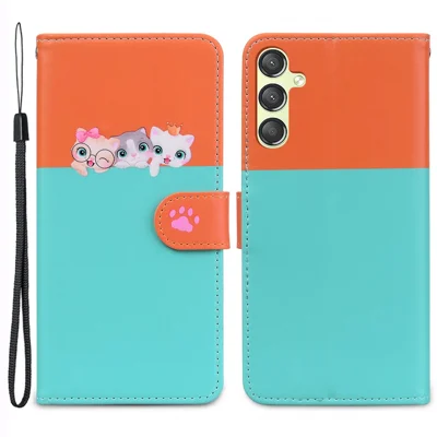 Cartoon Pet Series for Samsung Galaxy A24 4G (162.1 x 77.6 x 8.3mm) Case Anti-Drop Wallet Phone Cover - Sky Blue