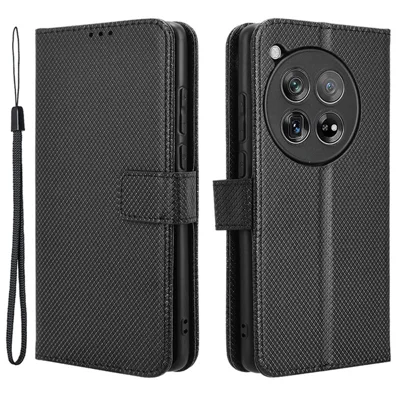 For OnePlus 12 5G Shockproof Mobile Phone Case PU Leather Stand Cover - Black