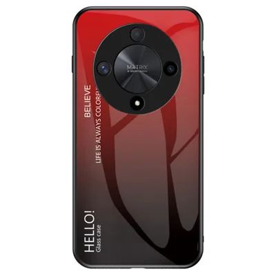Phone Cover for Honor X9b 5G / Magic6 Lite 5G Anti-drop Case Tempered Glass+PC+TPU - Gradient Red Black