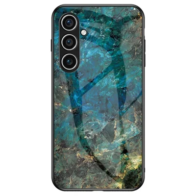 Marble Pattern Case for Samsung Galaxy S24+ Cover Slim-Fit Tempered Glass+PC+TPU Phone Shell - Emerald Marble