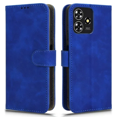 For ZTE Blade A73 Leather Case Wallet Stand Phone Cover Skin-touch Texture - Blue