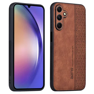 AZNS For Samsung Galaxy A35 5G Cell Phone Case Imprinted PU Leather+TPU Cover - Brown