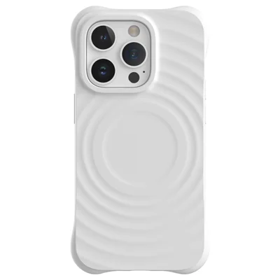 For iPhone 14 Pro Max Case 3D Ripple Texture Compatible with MagSafe PC+Liquid Silicone Phone Cover - White