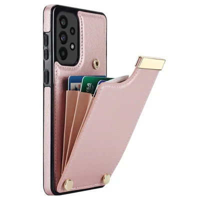 For Samsung Galaxy A53 5G Cover Stylish Metal Decor TPU+Leather Card Holder Cell Phone Case - Rose Gold