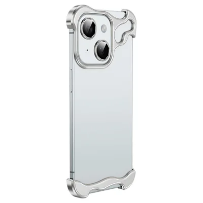 For iPhone 15 Plus Bumper Case Aluminium Alloy Corner Pad Protection - Silver