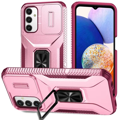 For Samsung Galaxy A34 5G Case Scratch-proof TPU+PC Slide Lens Protection Phone Shell - Pink+Rose