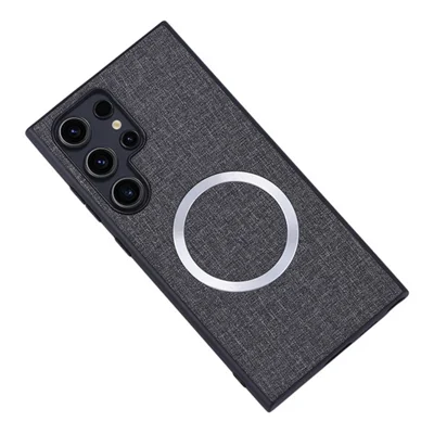 For Samsung Galaxy S24 Ultra Magnetic Phone Case Anti-fall TPU+Cloth Cover Magnetic Case - Grey