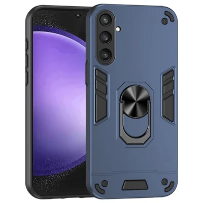 Phone Case for Samsung Galaxy S23 FE Cover Shockproof PC+TPU Rotating Ring Kickstand Shell - Blue