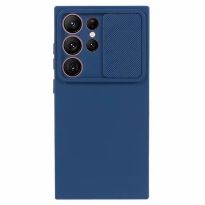 TMT Series for Samsung Galaxy S21 Ultra 5G TPU Case Anti-drop Phone Cover with Slide Lens Lid - Sapphire