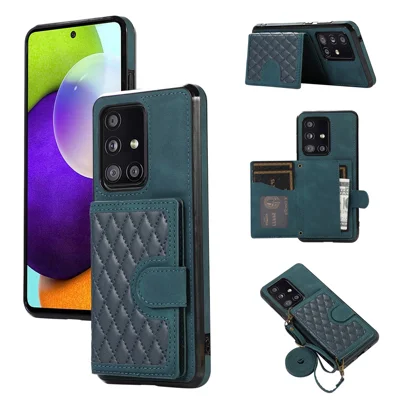 For Samsung Galaxy A51 5G Card Holder TPU+PU Leather Phone Case Kickstand Phone Cover - Green