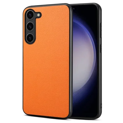 For Samsung Galaxy S24 Calf Texture Cover PC+TPU+PU Leather Slim-Fit Cell Phone Case - Orange