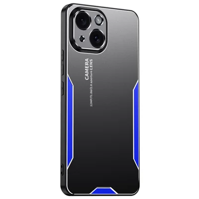 Voor iPhone 15 Plus hoesje Aluminiumlegering+TPU+PC Matte afwerking Smartphone hoes - Blauw