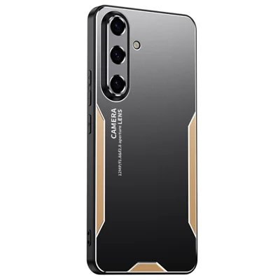 For Samsung Galaxy S24 Case Slim-Fit Aluminium Alloy+TPU+PC Phone Shell with Lens Cover - Gold
