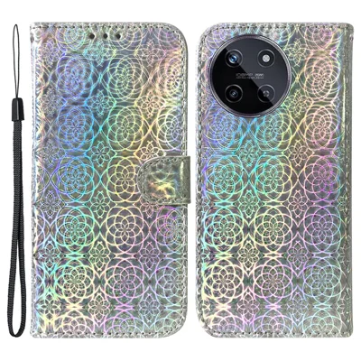 For Realme 11 4G (159.9x73.3x7.95mm) Leather Case Dazzling Flower Phone Wallet - Grey