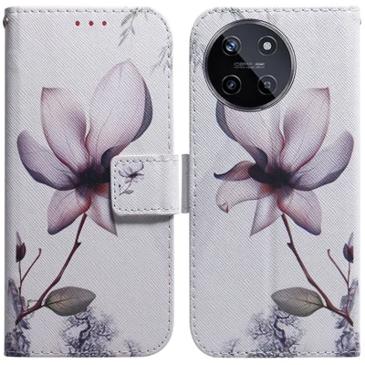 For Realme 11 4G (159.9x73.3x7.95mm) Leather Wallet Phone Case Pattern Printing - Pink Flower