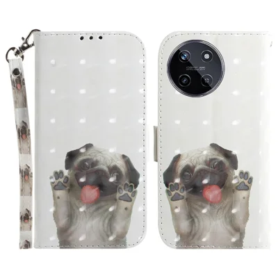 For Realme 11 4G (159.9x73.3x7.95mm) Case 3D Pattern Leather Phone Cover Wallet with Strap - Pug