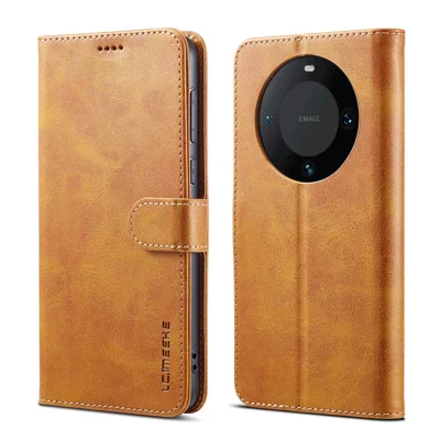 LC.IMEEKE för Huawei Mate 60 Pro+ / Mate 60 Pro Kalvläder-Textur Mobilskal PU-läderskärmplatta Plånboksskal - Gul