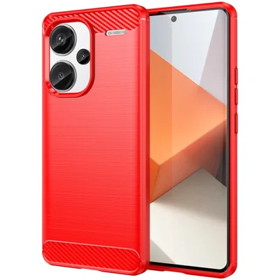 Phone Cover for Xiaomi Redmi Note 13 Pro+ 5G Case TPU Carbon Fiber Texture Phone Shell - Red