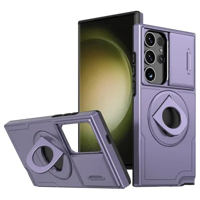Voor Samsung Galaxy S23 Ultra hoesje Magnetisch Krasvrij PC+TPU Telefoonhoesje met Draaibare Standaard - Paars