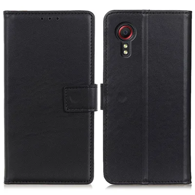 For Samsung Galaxy Xcover7 Leather Phone Case with Wallet Stand Magnetic Clasp - Black