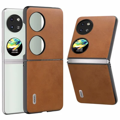 ABEEL For Huawei Pocket 2 Phone Case PU Leather + Hard PC Cover Anti-Shock - Brown