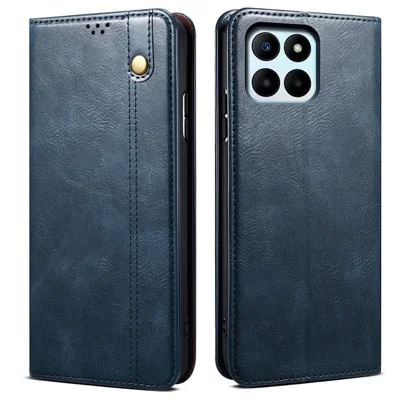 For Honor X8b 4G Waxy Crazy Horse Texture Case PU Leather Phone Cover Wallet - Blue
