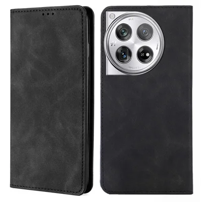 PU Leather Shell for OnePlus 12 5G Phone Case Stand Card Slots Cell Phone Cover - Black