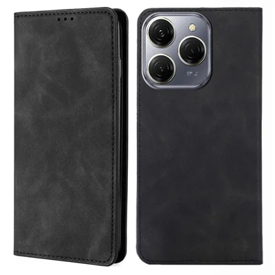 For TECNO Spark 20 Pro Case Anti-Scratch PU Leather Stand Card Slots Cell Phone Cover - Black