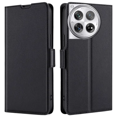 PU Leather Phone Case for OnePlus 12 5G Card Slots Cell Phone Cover Drop Protection Shell - Black