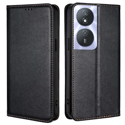 Solid Color Case for Honor Play 50 Plus 5G / Play 8T 5G / X7b 4G / 90 Smart Cover Folio Flip PU Leather Phone Protector - Black