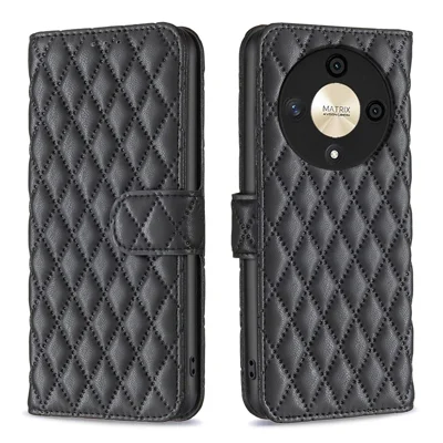 BINFEN COLOR BF Style-14 For Honor X9b 5G / Magic6 Lite 5G Leather Phone Case with Stand Wallet - Black