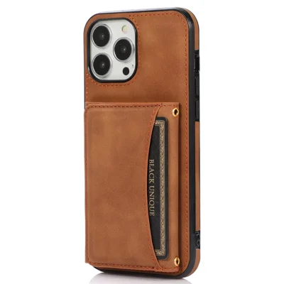 For iPhone 12 Pro Max 6.7 inch Cell Phone Case Tri-fold Wallet Anti-scratch PU Leather+TPU Cover - Brown