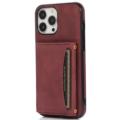 For iPhone 12 Pro Max 6.7 inch Cell Phone Case Tri-fold Wallet Anti-scratch PU Leather+TPU Cover - Wine Red
