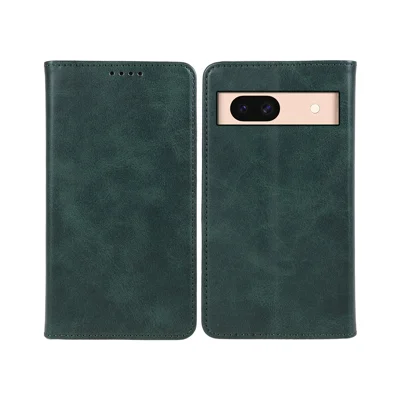 For Google Pixel 8a Case PU Leather Calf Texture Business Style Magnetic Closing Phone Cover - Green