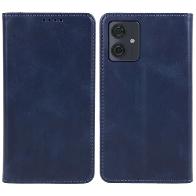 Voor Motorola Moto G54 5G hoesje met kalfsstructuur PU-leer Dropbestendig portemonnee- en standaard hoesje voor de telefoon - Blauw