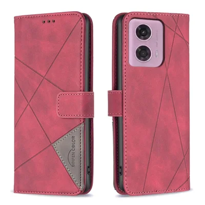 BINFEN COLOR For Motorola Moto G45 5G / G34 5G Phone Cases Wallet Stand Geometry Imprint Leather Cover - Red